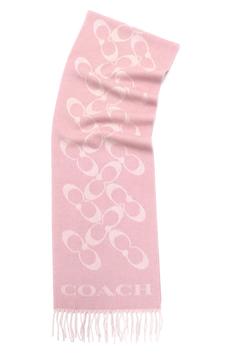 COACH Bias Signature C Wool & Cashmere Muffler Scarf, Alternate, color, Faded Pink