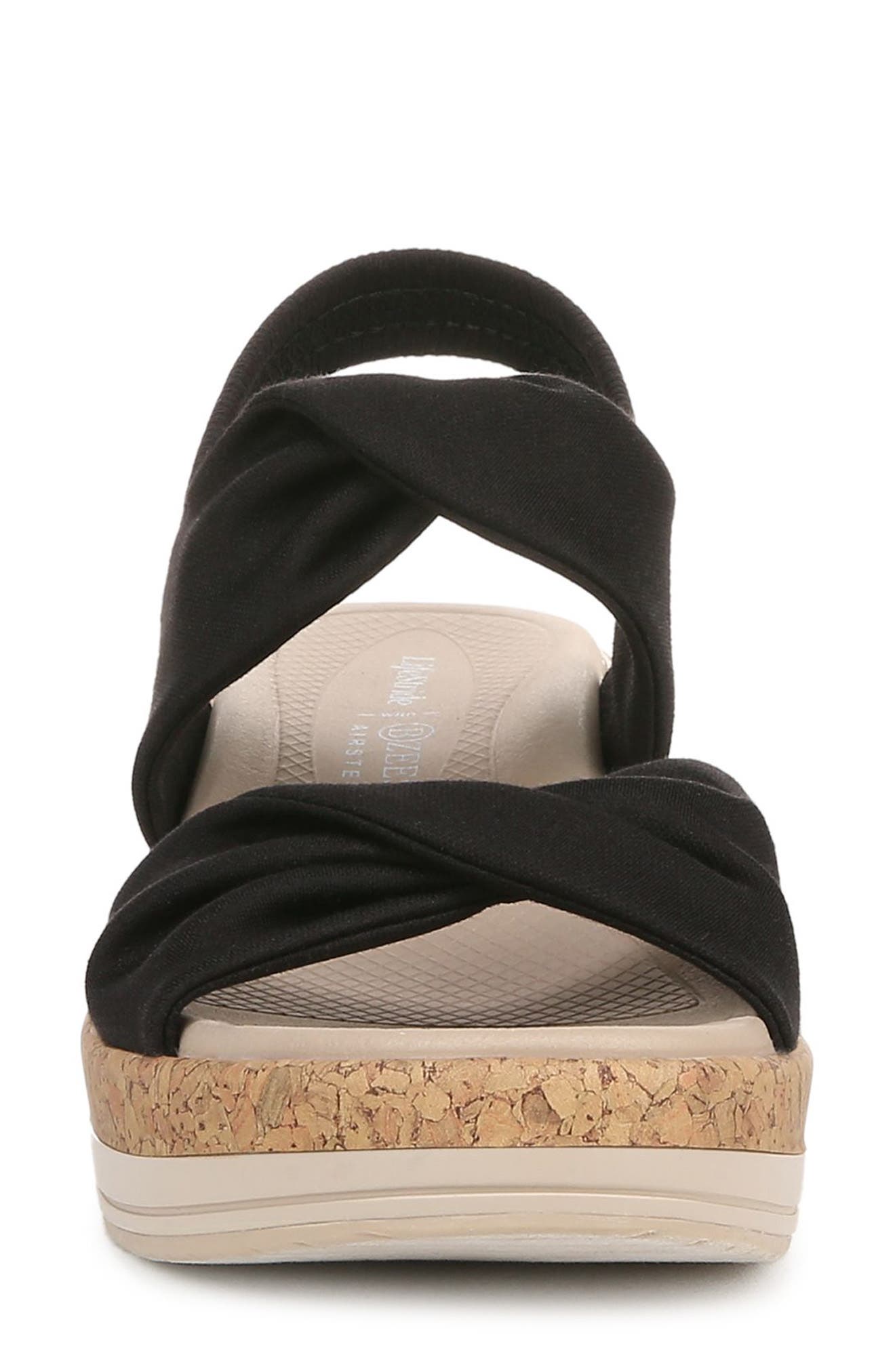 BZees Riley Slingback Wedge - Wide Width Available, Alternate, color, Black Linen Fabric