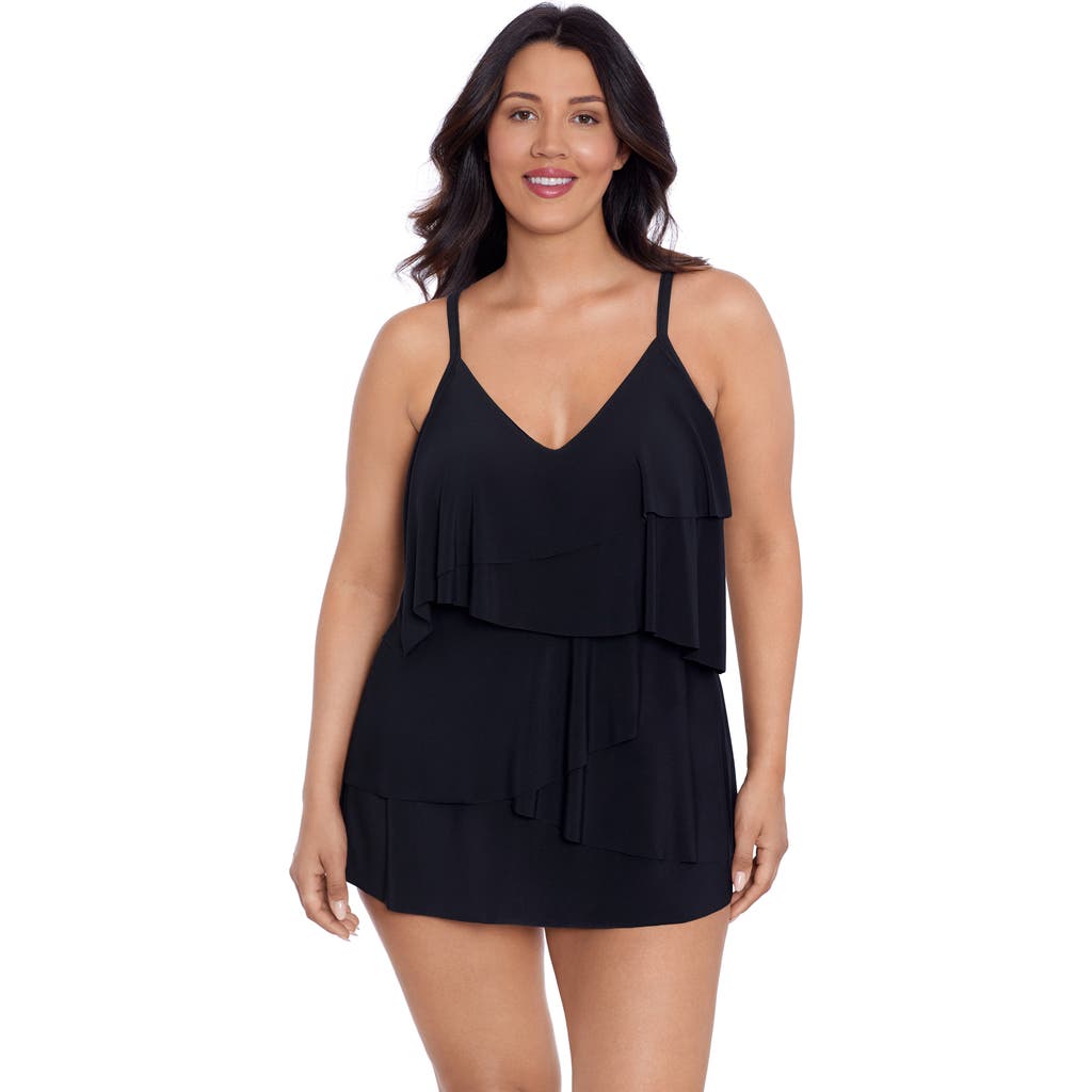 Trimshaper Emilia Asymmetrical Tiered Swimdress in Black  product