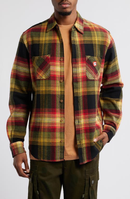 ICECREAM ICECREAM BLOCKY PLAID COTTON FLANNEL BUTTON-UP OVERSHIRT 