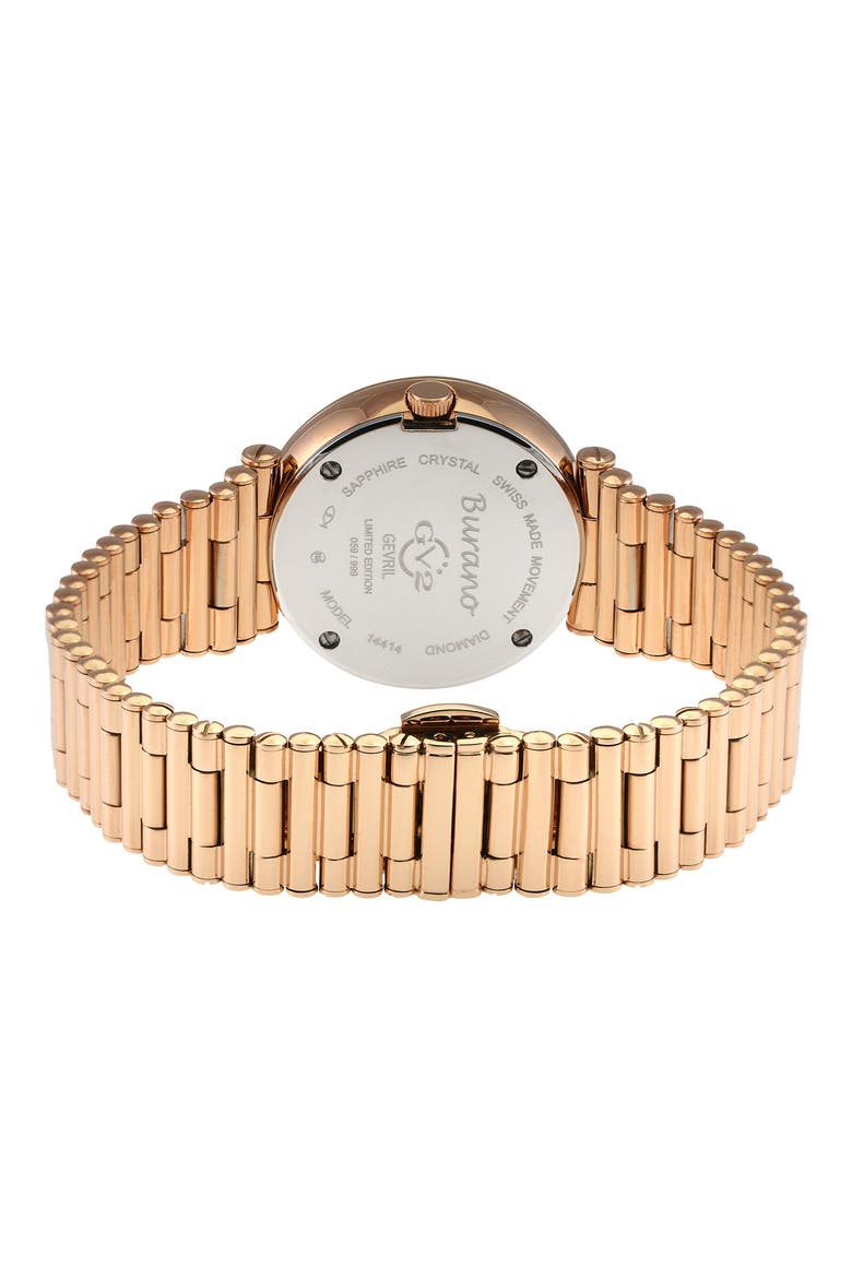 Burano Diamond Swiss Bracelet Watch, 34mm - 0.005 ctw, Alternate, color, ROSE GOLD