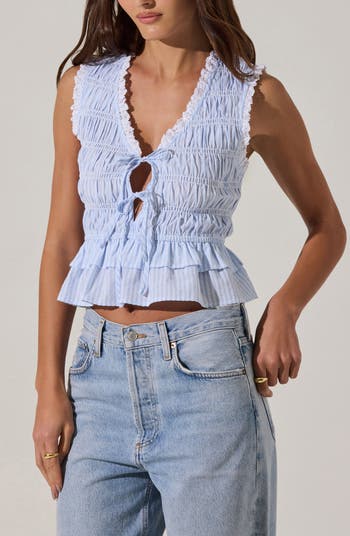 Tie Front Tiered Hem Top