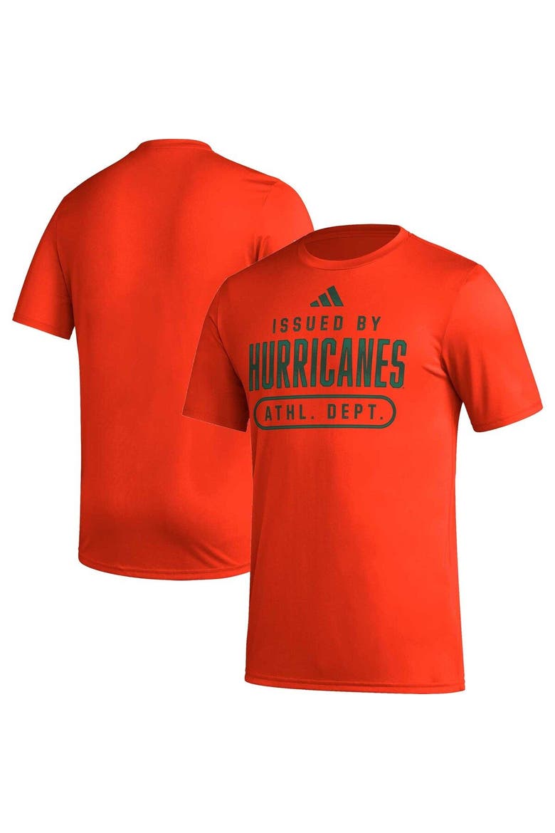 Men's adidas Orange Miami Hurricanes AEROREADY Pregame T-Shirt, Main, color, Orange
