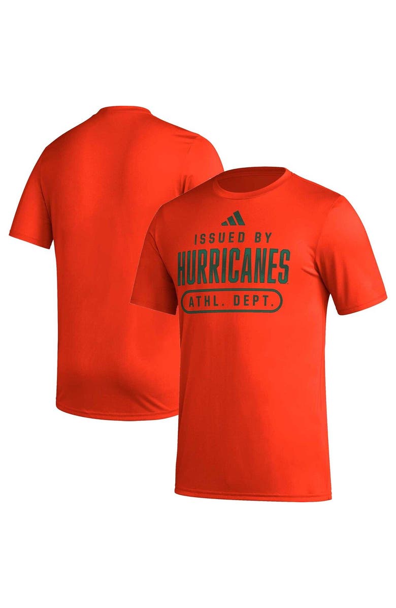 adidas Men's adidas Orange Miami Hurricanes AEROREADY Pregame T-Shirt, Main, color, 