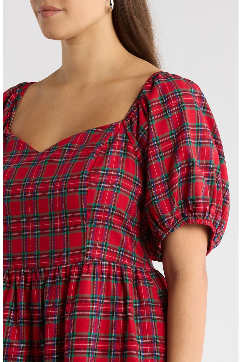 Arvada Plaid Puff Sleeve Dress, Alternate, color, RED-MULTI