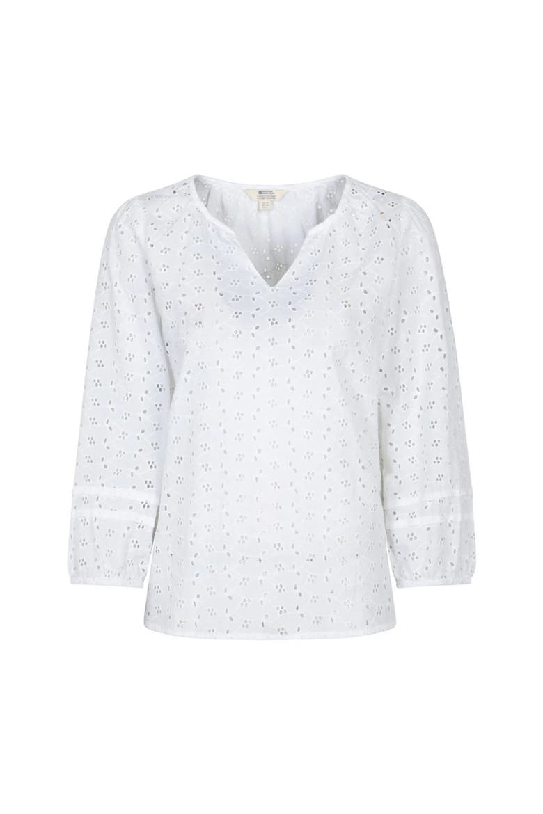 Broderie Lightweight 3/4 Sleeve Casual Shirt, Main, color, White