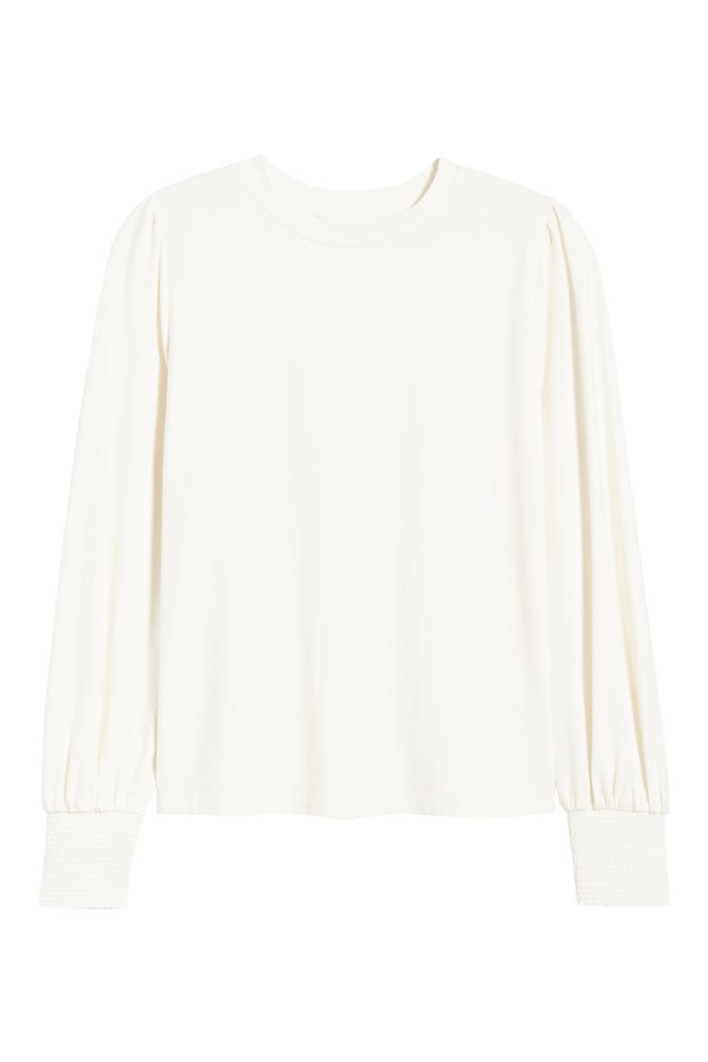 Blouson Sleeve Cotton Blend Top, Alternate, color, IVORY PRISTINE