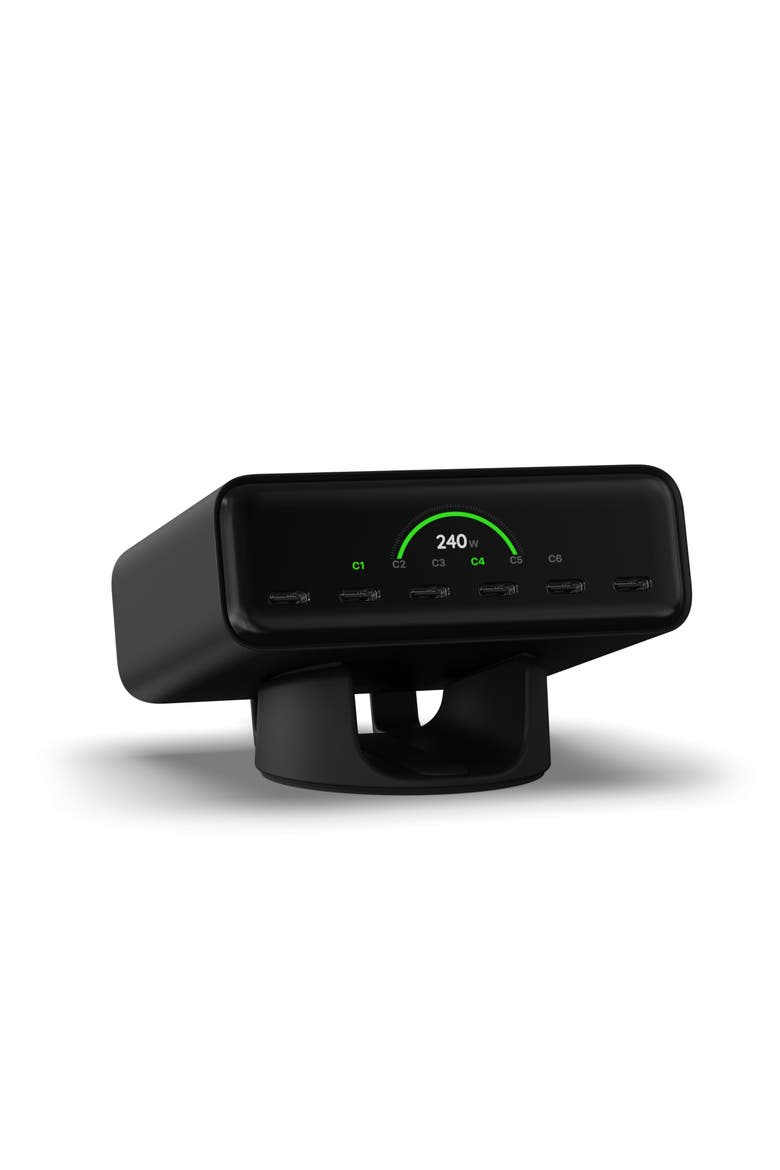 ChargeView 240W 6-Port USB-C GaN Desktop Charger with On-Demand LCD Display, Main, color, Space Black