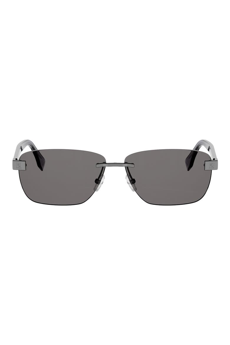 Sky 61mm Rectangular Sunglasses, Main, color, SHINY LIGHT RUTHENIUM / SMOKE
