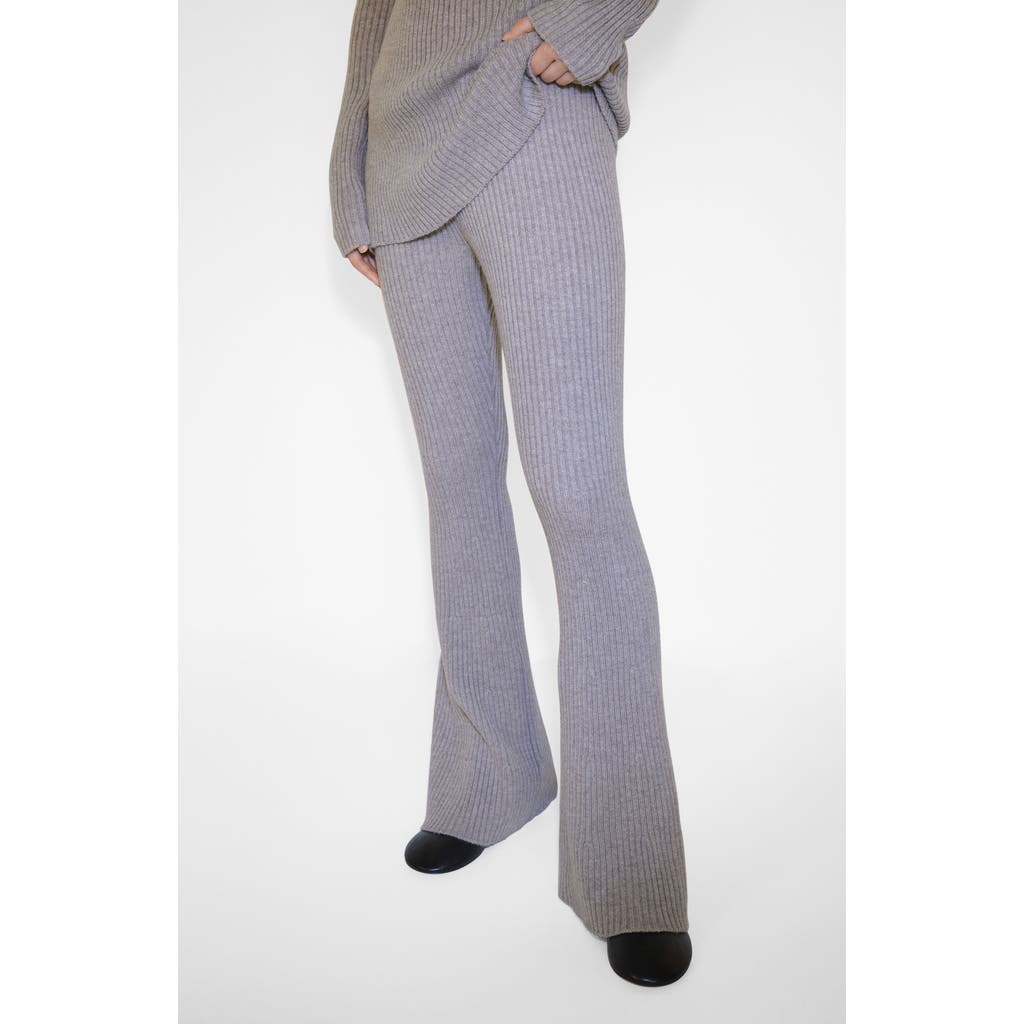 Mango Rib Flare Leg Pants In Light/pastel Grey