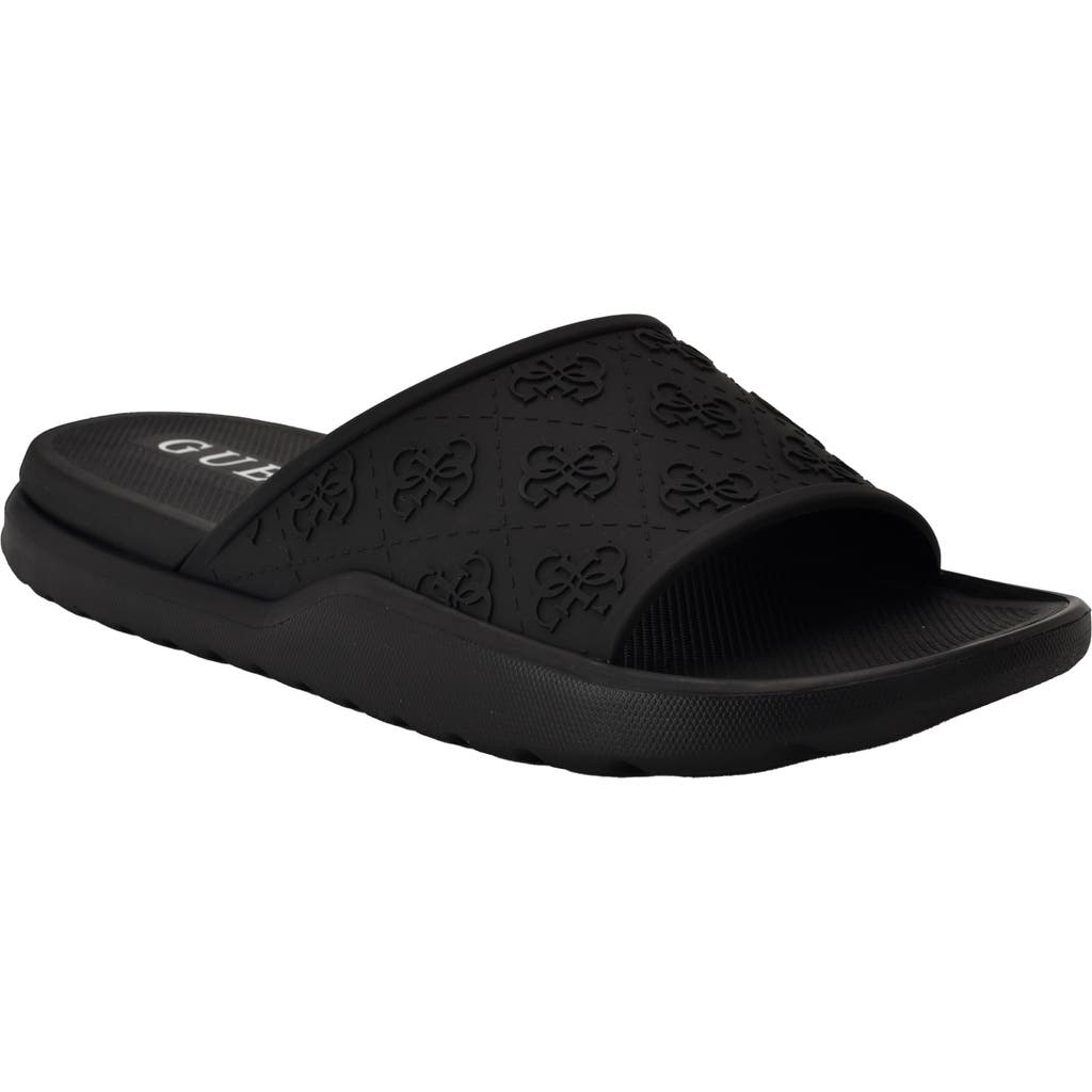 Guess Magaria Slide Sandal In Black Logo Multi