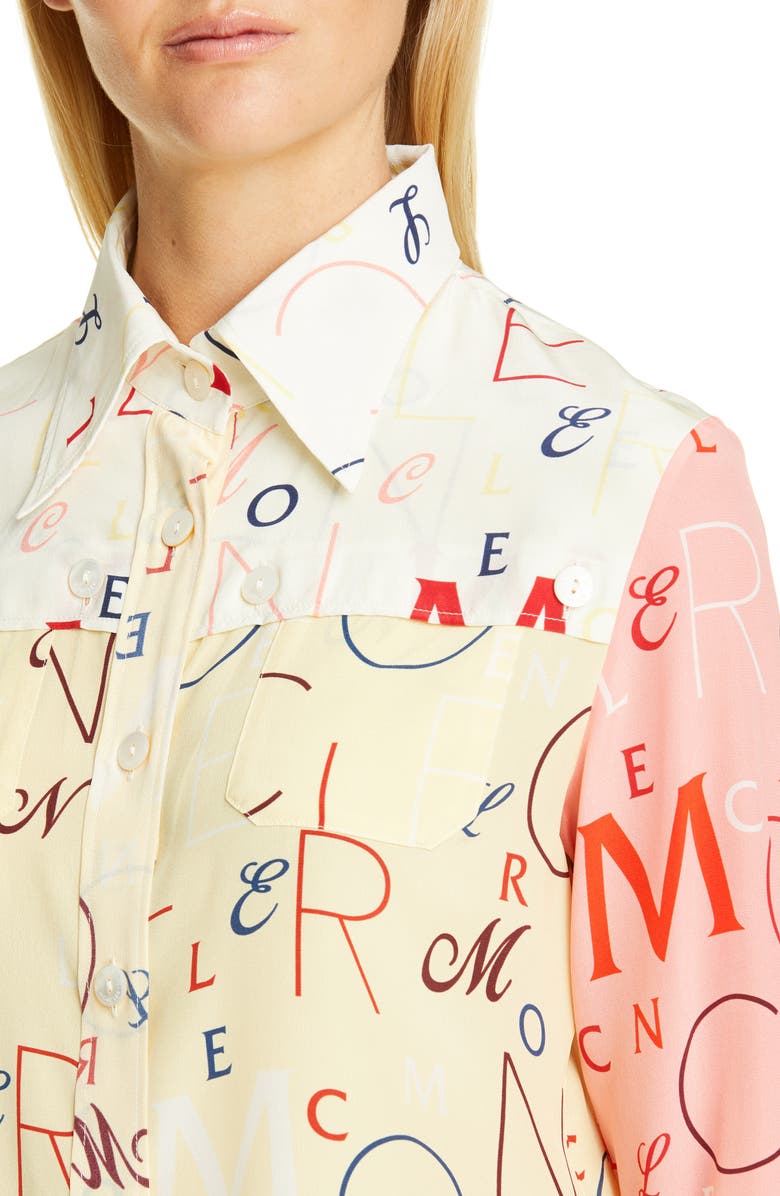 Moncler Genius by Moncler x 2 Moncler 1952 Letter Print Silk Shirt, Alternate, color, 