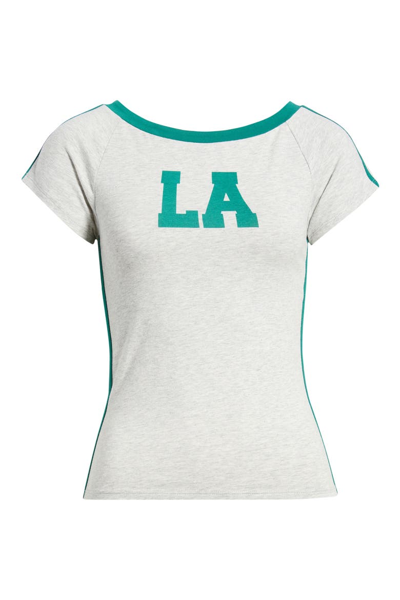 LA Off the Shoulder Graphic Ringer T-Shirt, Alternate, color, HEATHER GREY