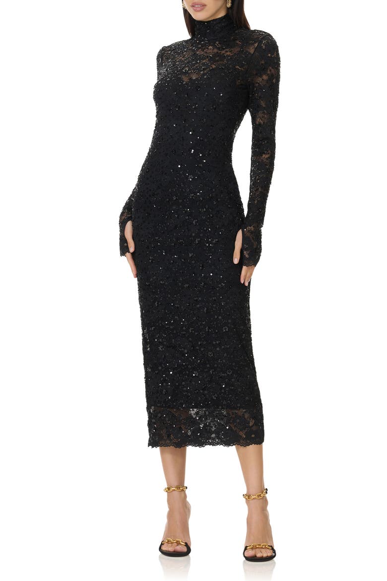 Shailene Lace Long Sleeve Midi Dress, Main, color, NOIR