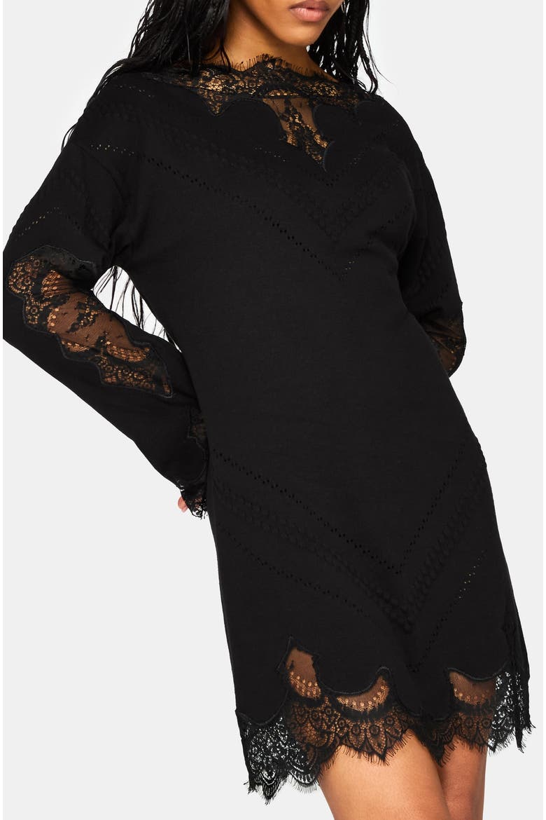 Stormwoken Lace Trim Knit Mini Dress, Alternate, color, Black