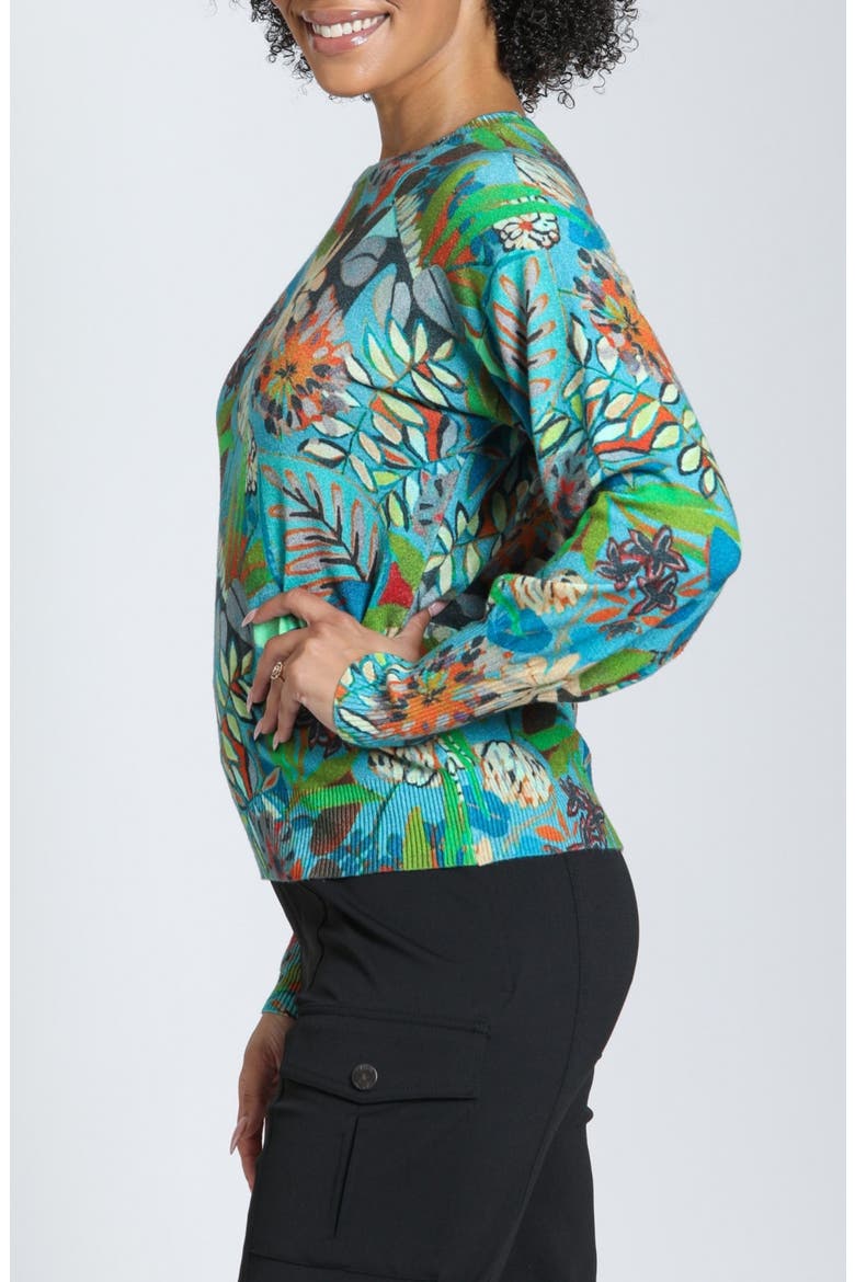 Harvest Wildflower Botanical Crewneck Sweater, Alternate, color, TEAL/TOASTED AMBER