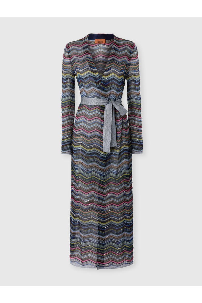 Long Chevron Viscose-blend Cardigan With Belt, Main, color, Multicoloured