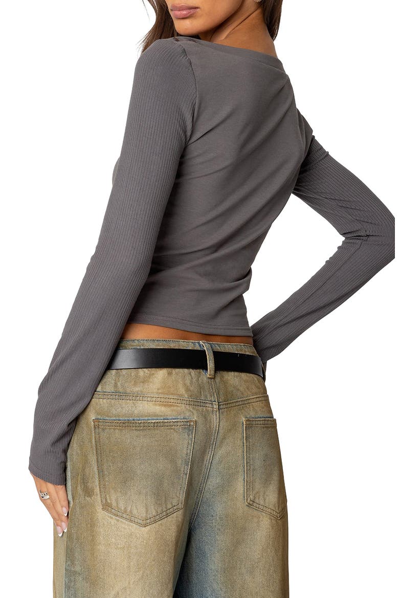 Lake Mixed Media Button Accent Top, Alternate, color, DARK-GRAY