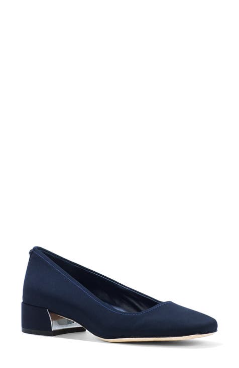 Navy blue low heeled shoes hotsell