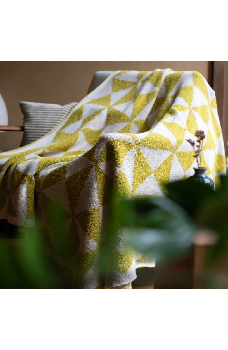 Pink Lemonade Trikona Organic Cotton Throw Blanket, Alternate, color, Bush Green