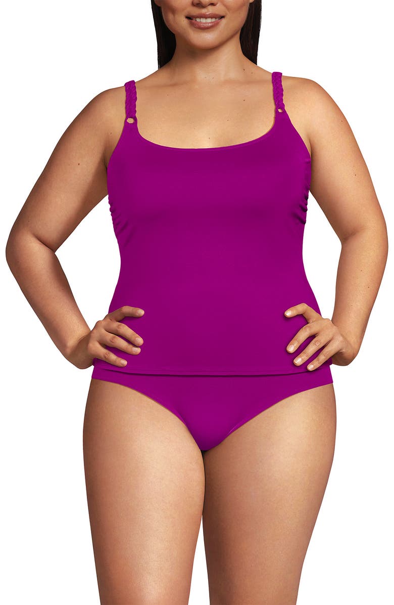 Lands' End Macrame Tankini Top, Alternate, color, Crimson Rose