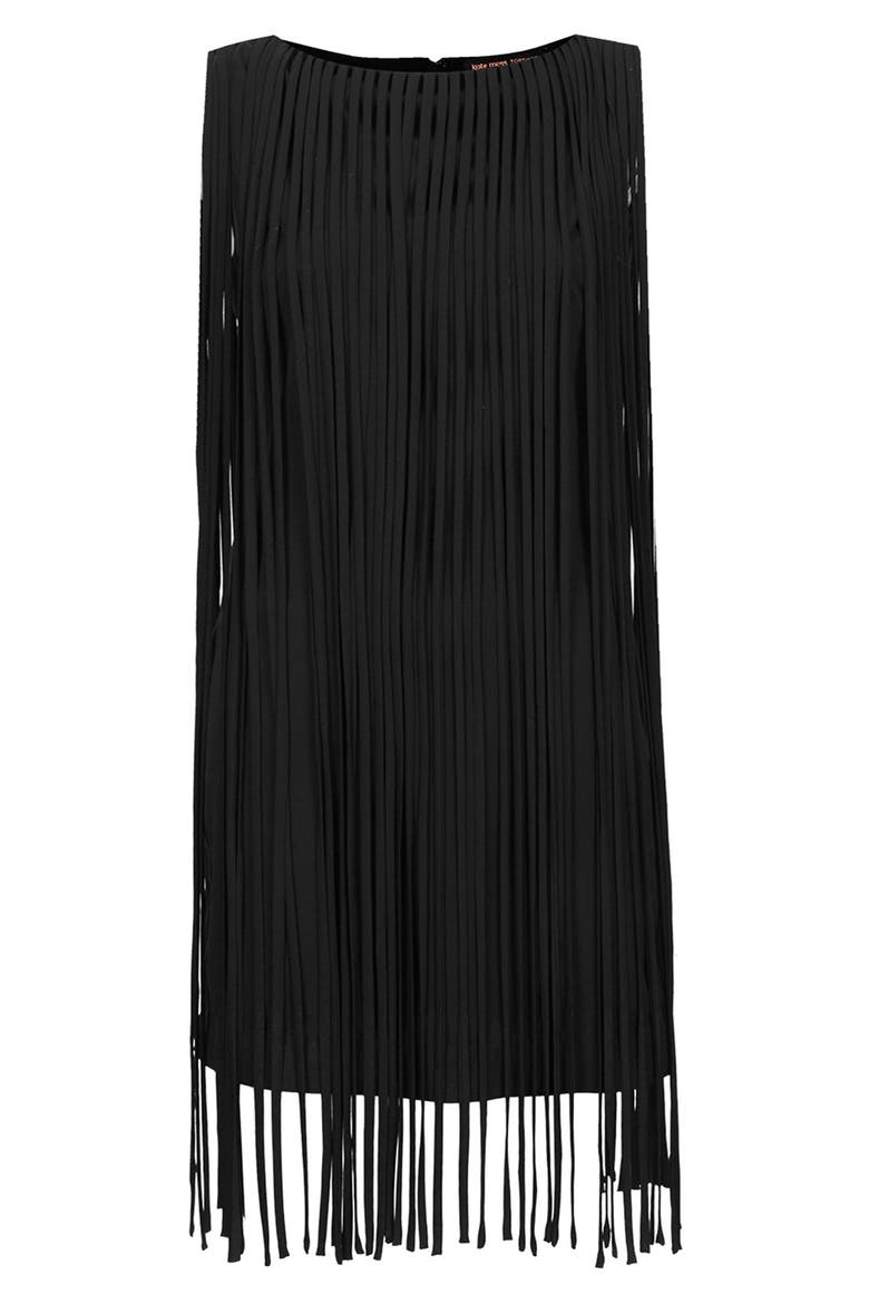 Kate Moss for Topshop Long Fringed Tassel Dress, Alternate, color, BLACK