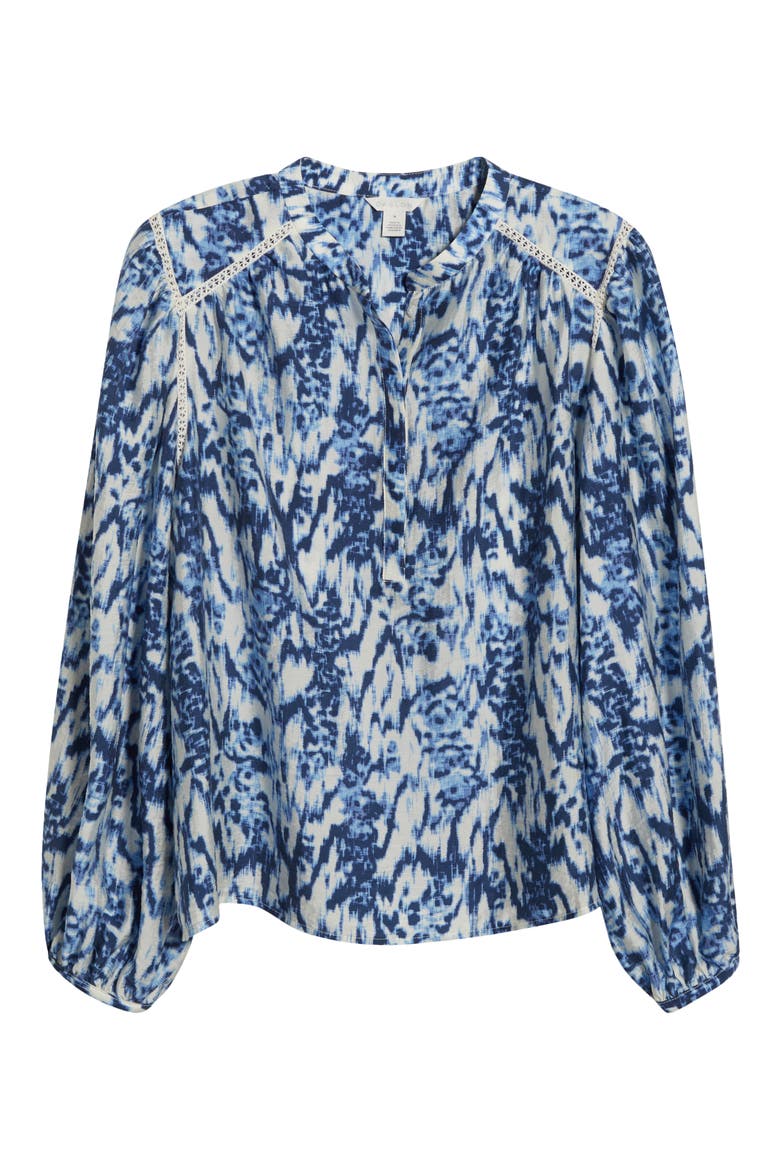 Embroidered Inset Top, Alternate, color, IVORY- BLUE LINEN IKAT