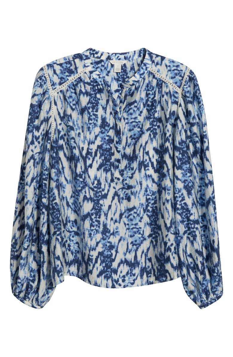Caslon<sup>®</sup> Embroidered Inset Top, Alternate, color, Ivory- Blue Linen Ikat