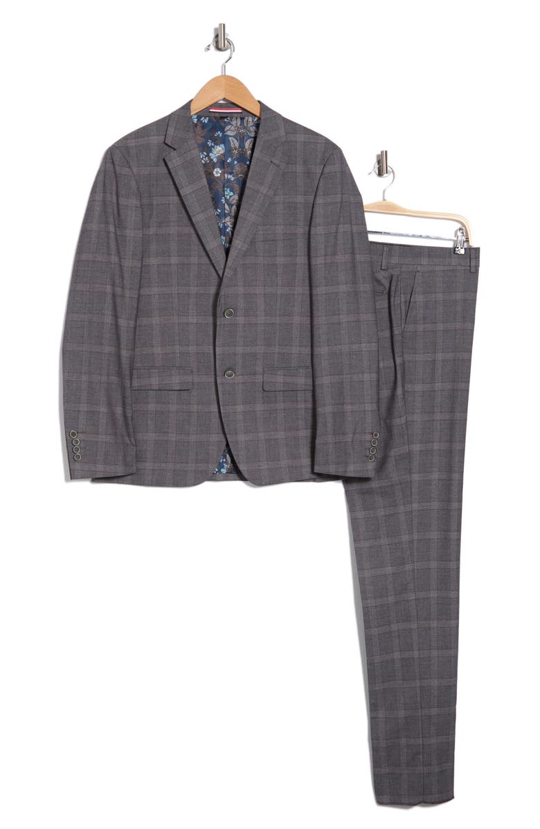 SOUL OF LONDON Light Grey Fancy Plaid Notch Lapel Suit, Alternate, color, 