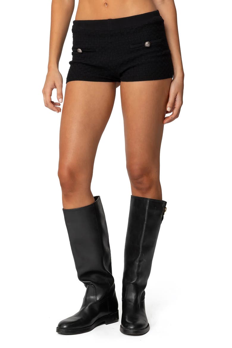 Amalie Low Rise Textured Knit Micro Shorts, Main, color, BLACK