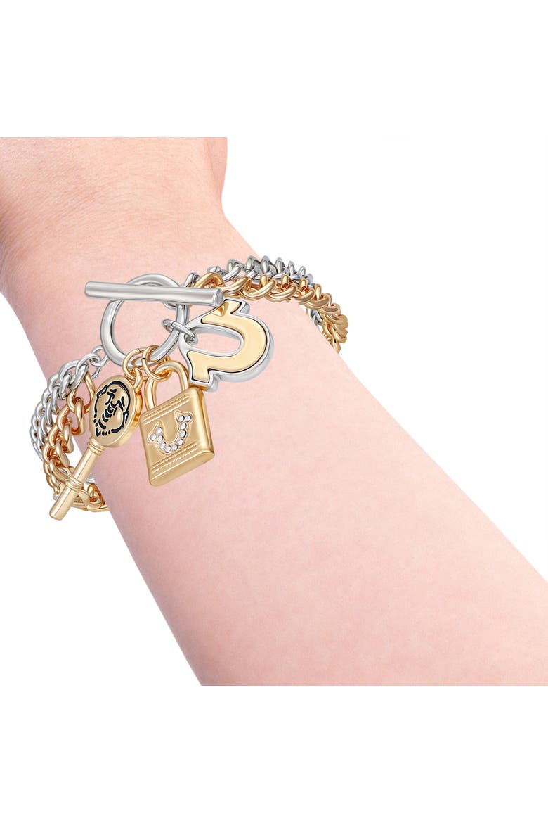 Two-Tone Key & Lock Charm Bracelet, Alternate, color, Two Tone