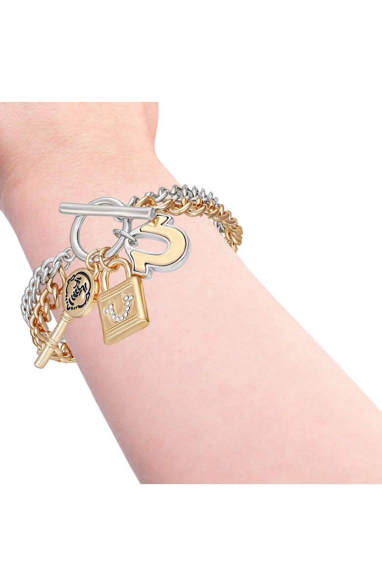 True Religion Two-Tone Key & Lock Charm Bracelet, Alternate, color, Two Tone