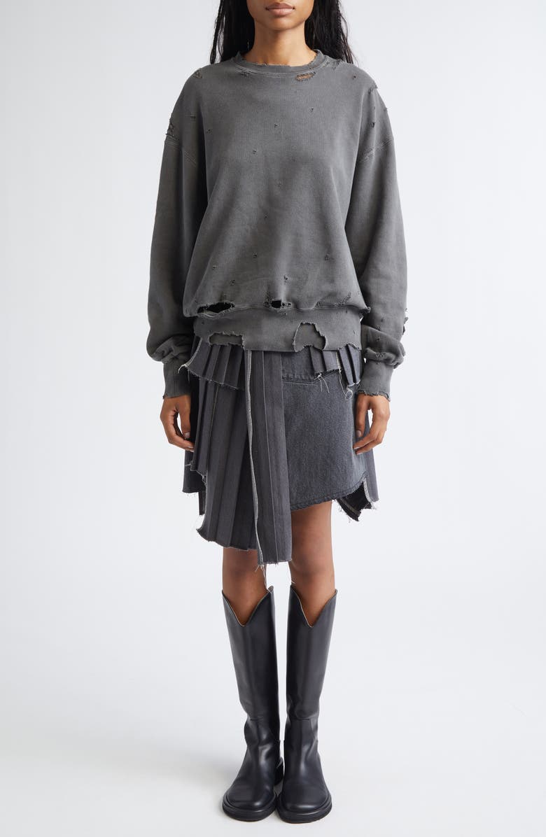 KURO More Damage Rip & Repair French Terry Crewneck Sweatshirt, Alternate, color, Faded Black