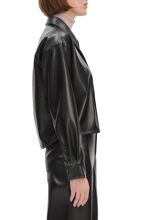 Favorite Daughter The Crop Oversize Faux Leather Shirt In Black