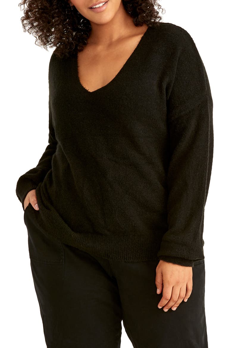Fuzzy Cotton Blend Sweater, Main, color, BLACK