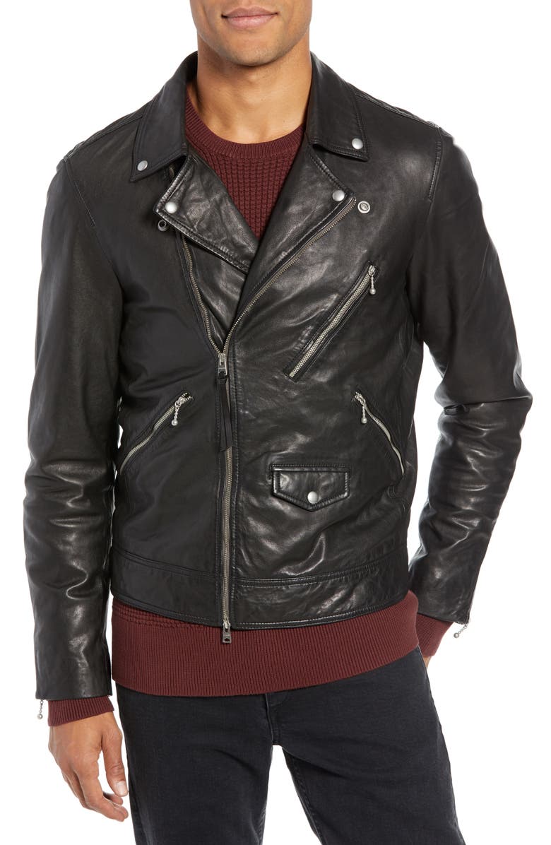 AllSaints Holt Slim Fit Leather Biker Jacket, Alternate, color, 