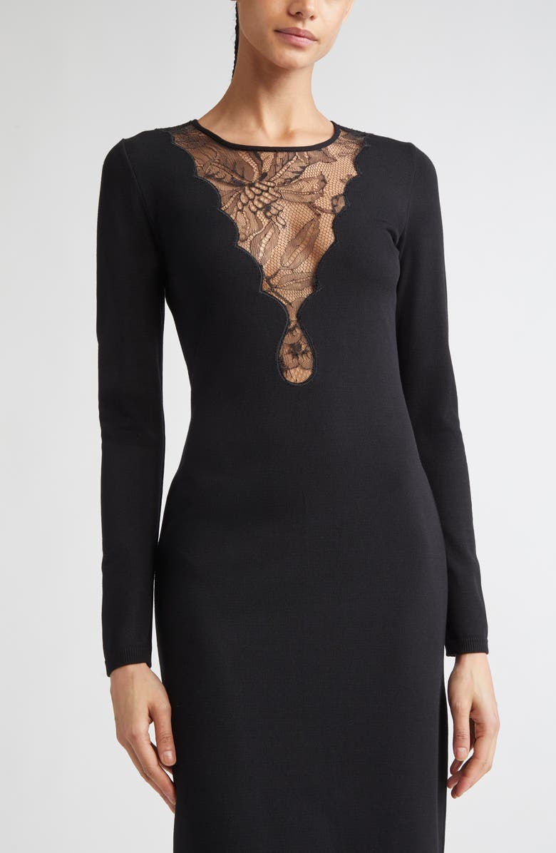 Giambattista Valli Lace Detail Long Sleeve Knit Dress, Alternate, color, Black