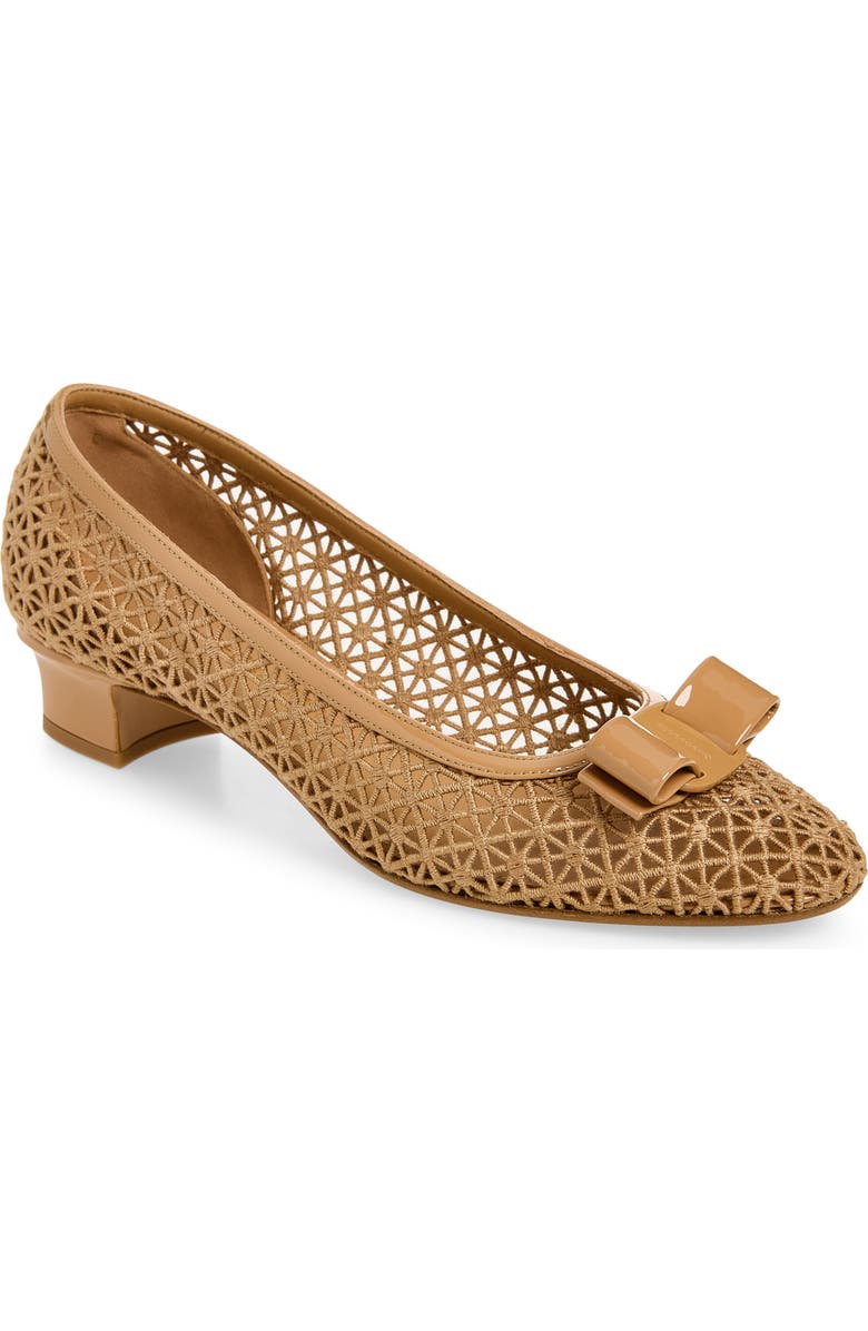 FERRAGAMO Macramé Vara Bow Pump, Main, color, Biscotto Soft Camel