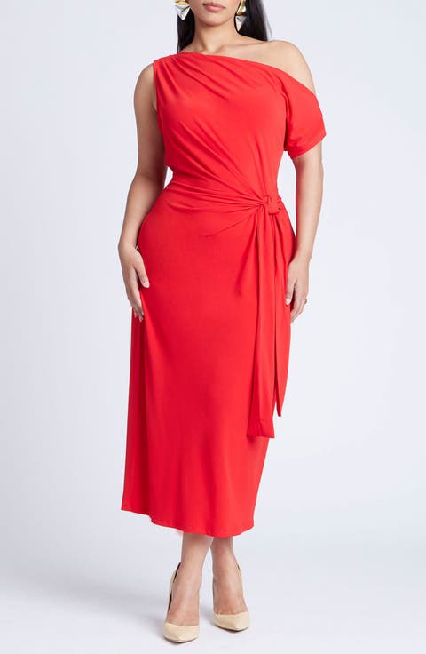 Off The Shoulder Tie Front Midi Dress