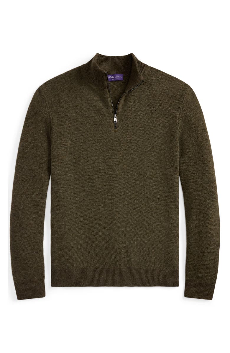 Ralph Lauren Purple Label Bird's Eye Cashmere Half Zip Sweater, Alternate, color, Olive Multi