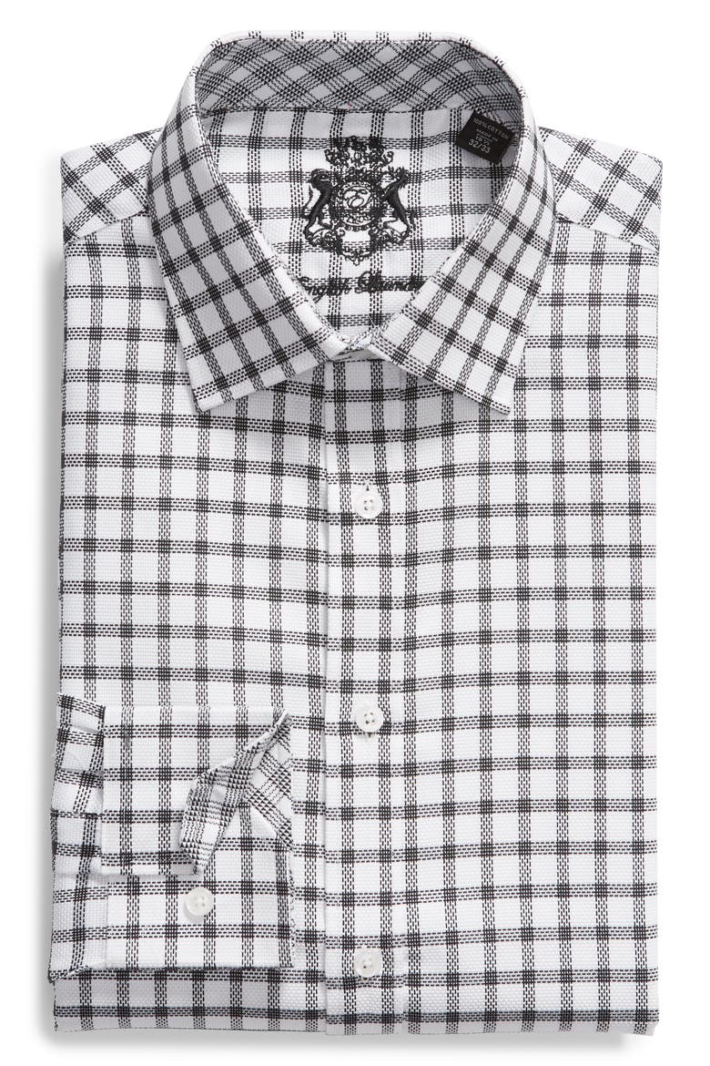 Trim Fit Plaid Dress Shirt, Alternate, color, BLACK