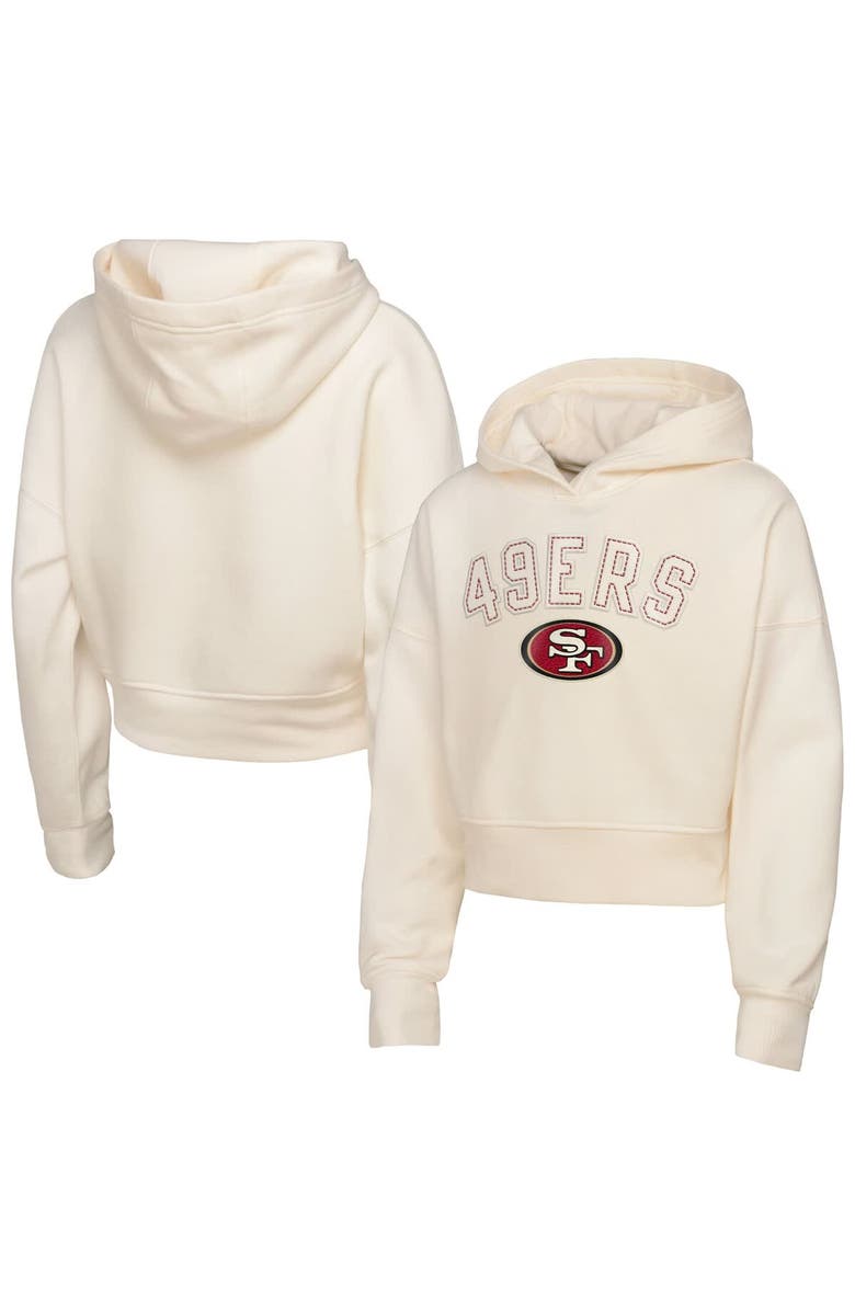 Outerstuff Girls Youth Outerstuff Cream San Francisco 49ers Oversized Cropped Blitz Hoodie, Alternate, color,