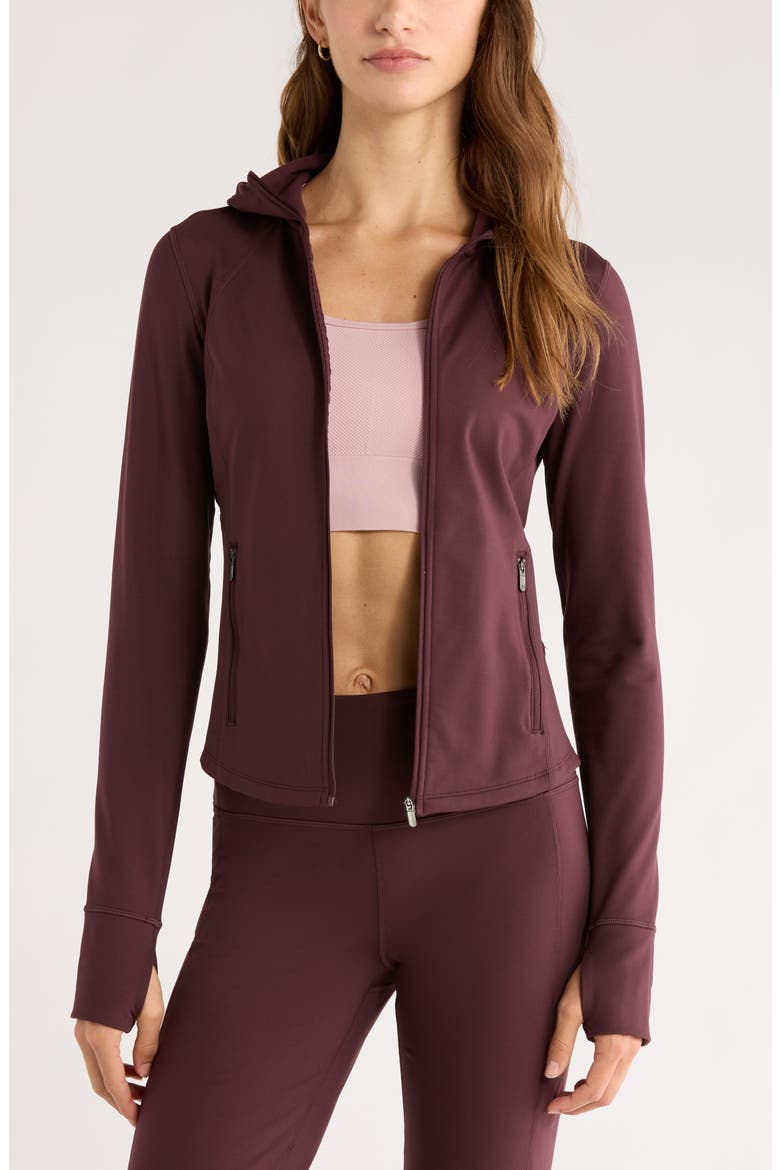 Cozy Tech Zip Hooded Jacket, Main, color, BURGUNDY FUDGE