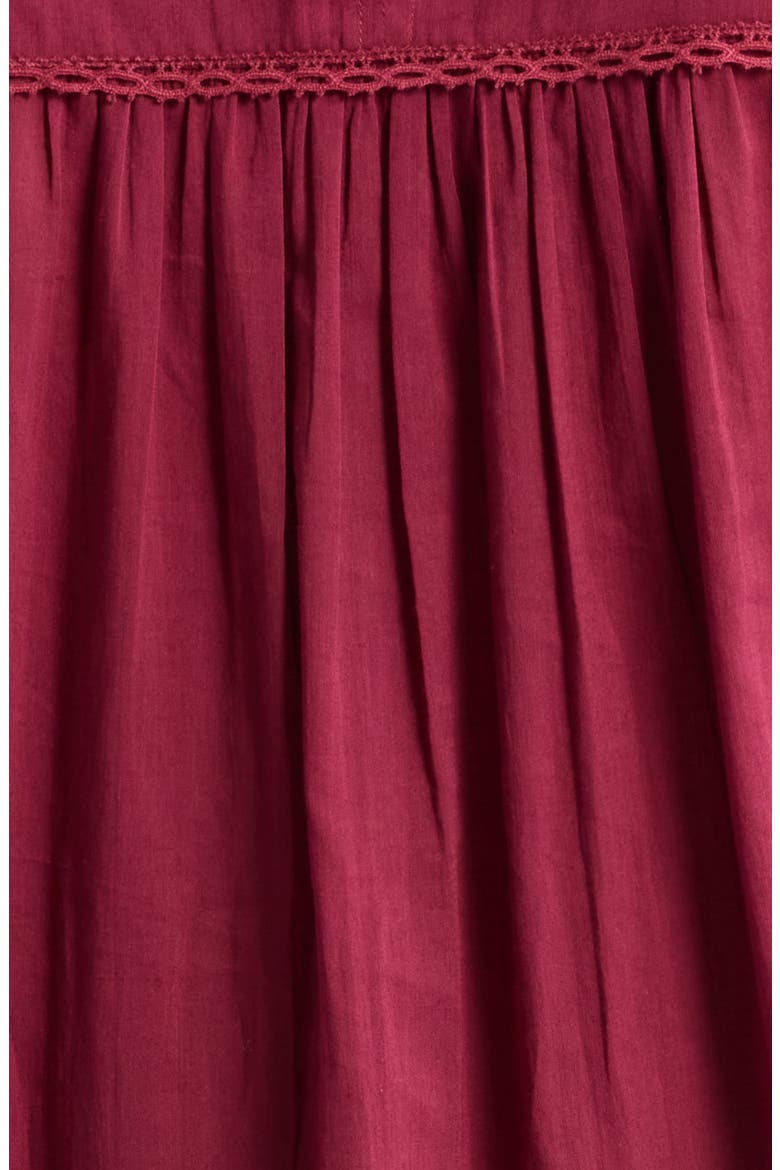 Puff Sleeve Lace Detail Cotton Top, Alternate, color, BURGUNDY