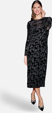 Yumi Burnout Floral Velvet Midi Dress