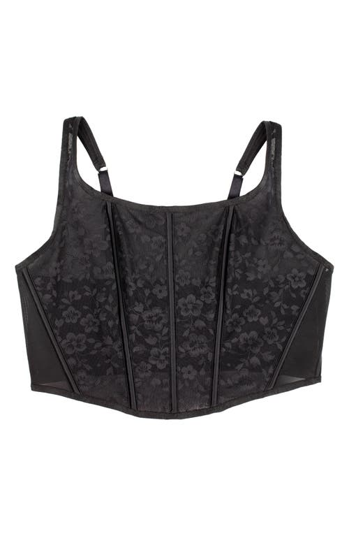 Curvy Couture No Show Floral Jacquard Corset Crop Top In Black Hue