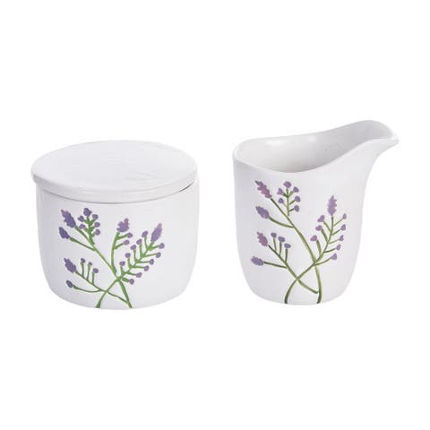 Lavender Floral Botanical Cottage Coffee Creamer & Sugar Containers Set 2