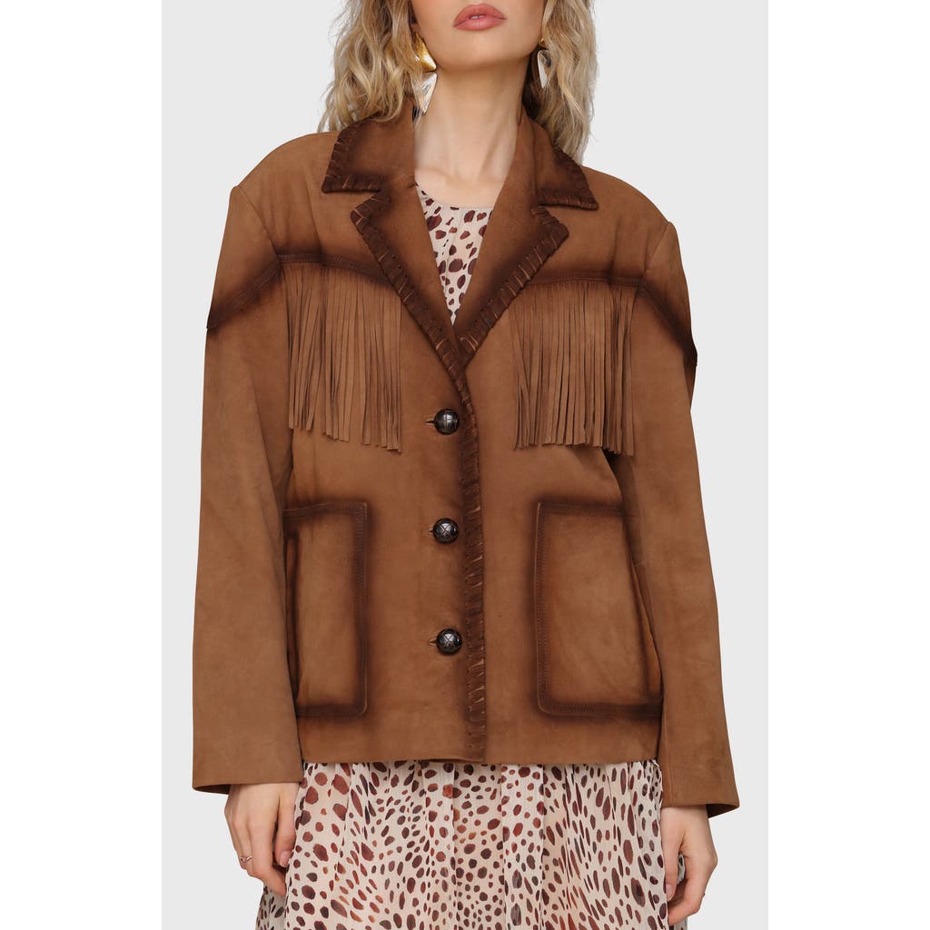 Avec Les Filles Fringe Genuine Suede Blazer In Brown
