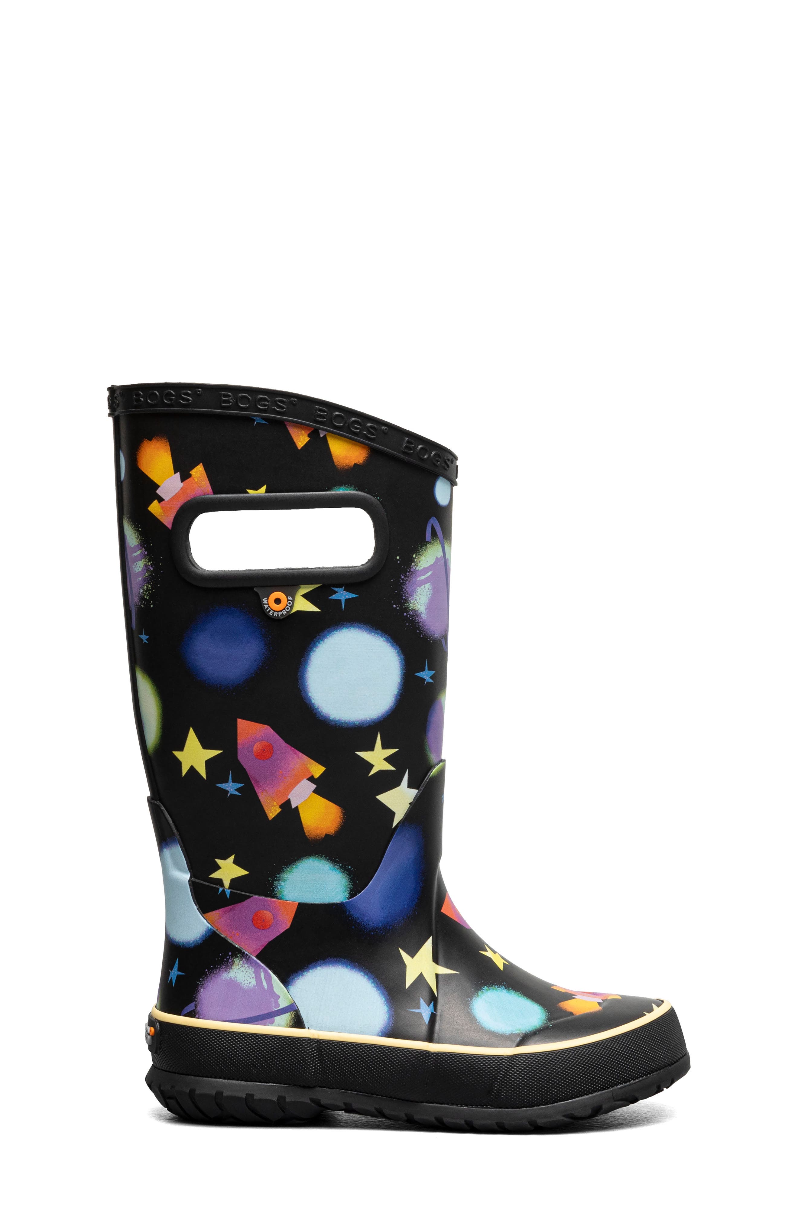 Bogs Kids' Waterproof Rain Boot, Alternate, color, Black Multi