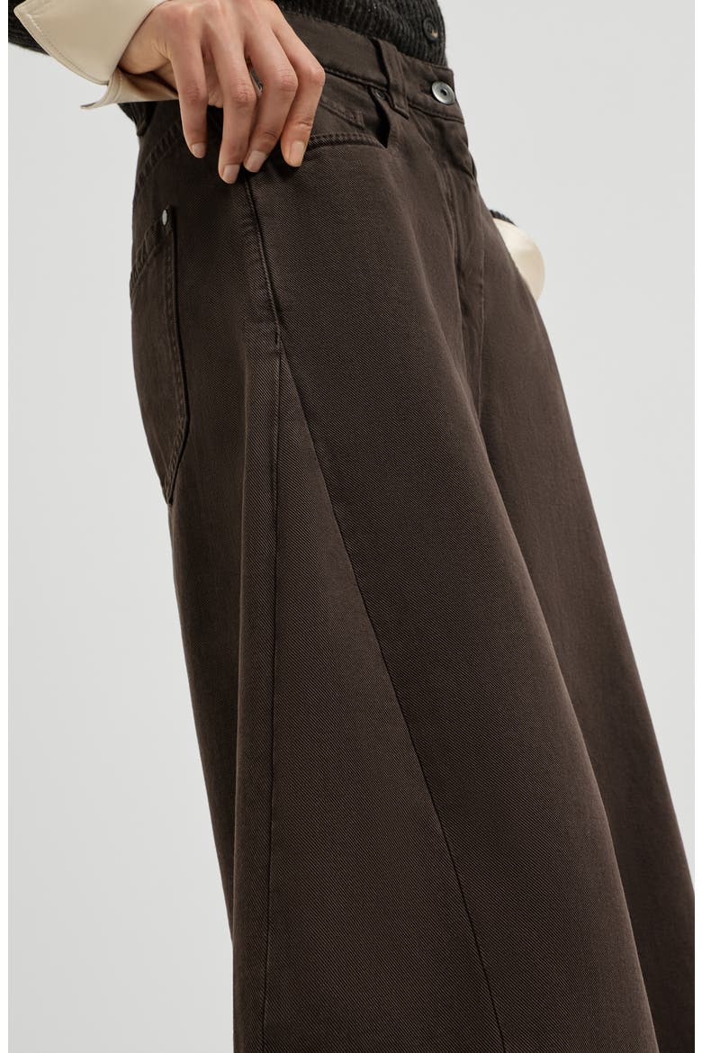 Dyed denim wide trousers with monili, Alternate, color, Pine Cone Brown